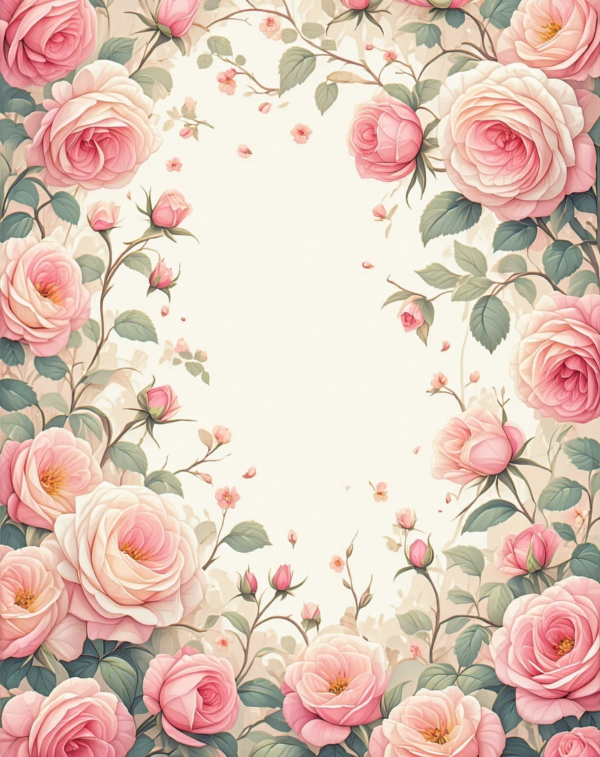 Pink Garden Rose Floral Pattern Rug