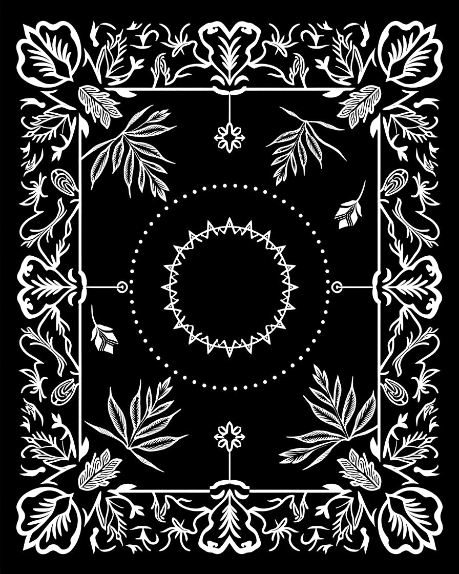 Black White Floral Mandala Border Rug