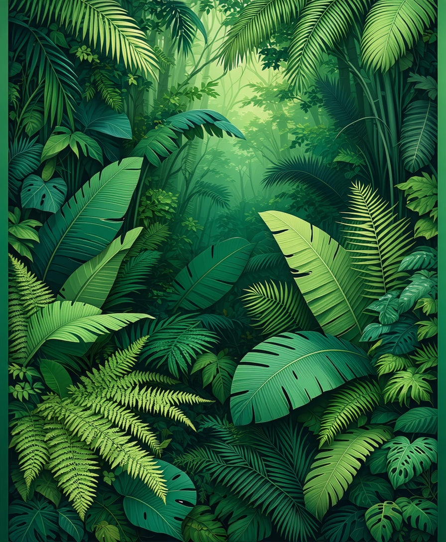 Lush Green Tropical Foliage Design Rug