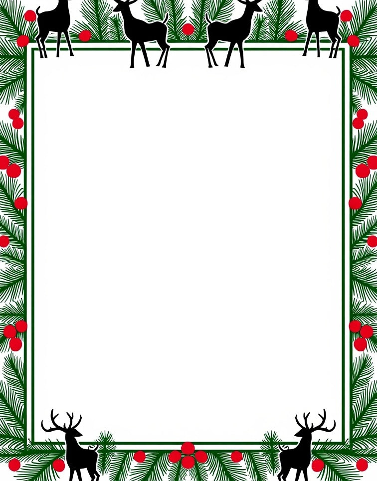 Holiday Deer Pine Holly Collage Rug