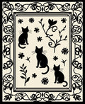 Black Cat Floral Design Rug