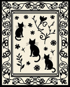 Black Cat Floral Design Rug
