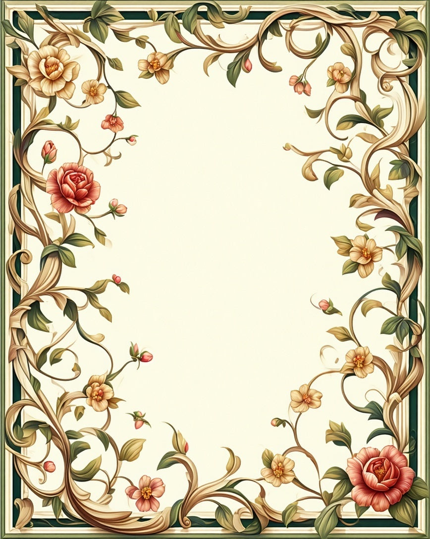 Ornate Floral Vine Scroll Design Rug