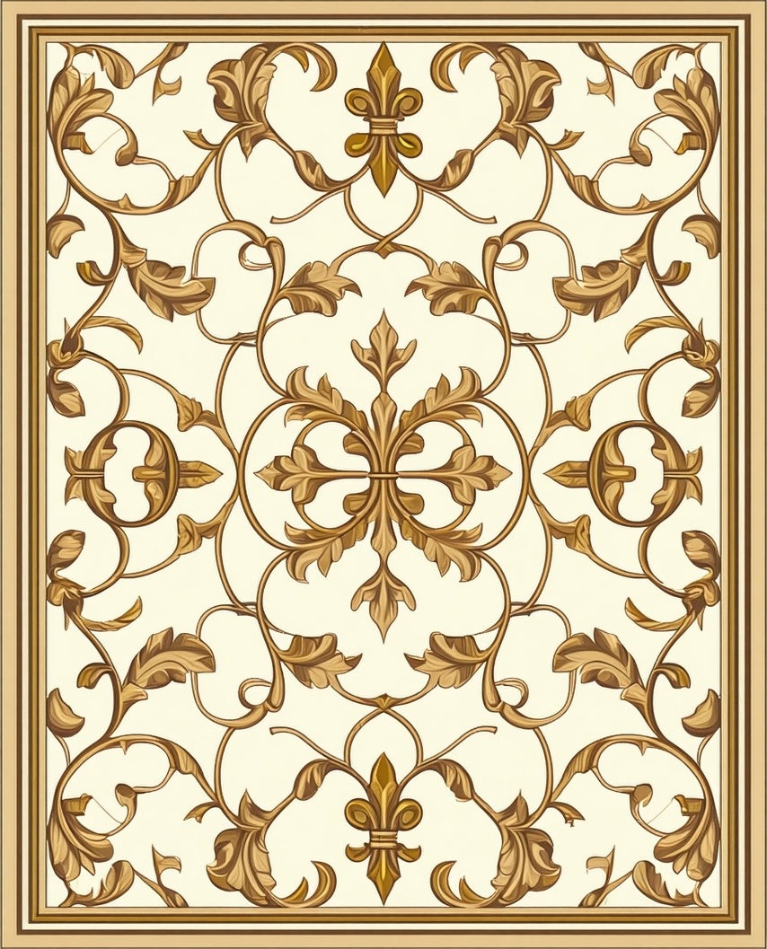 Golden Baroque Leaf Flourish Pattern Rug