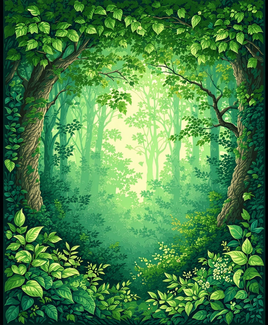 Lush Green Forest Canopy Pattern Rug