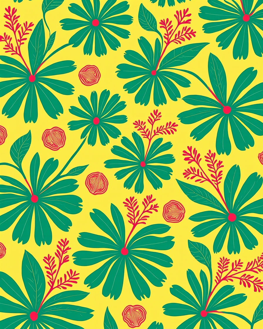 Bold Floral Design Yellow Green Rug