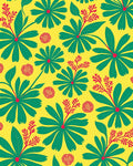 Bold Floral Design Yellow Green Rug