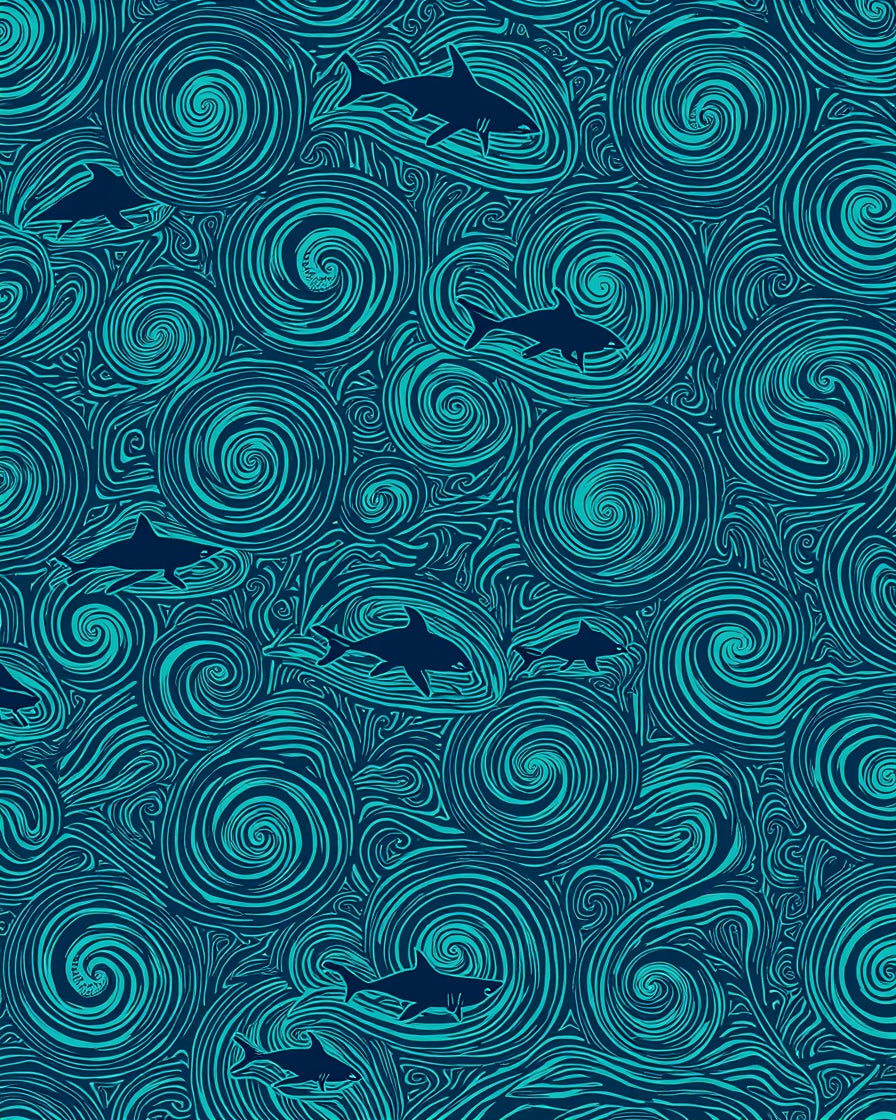 Marine Swirling Pattern Shark Design Rug
