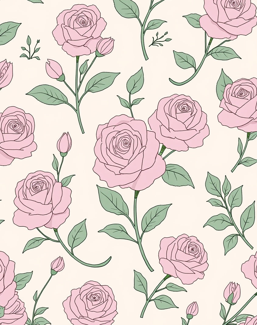 Pink Floral Stem Pattern Design Rug