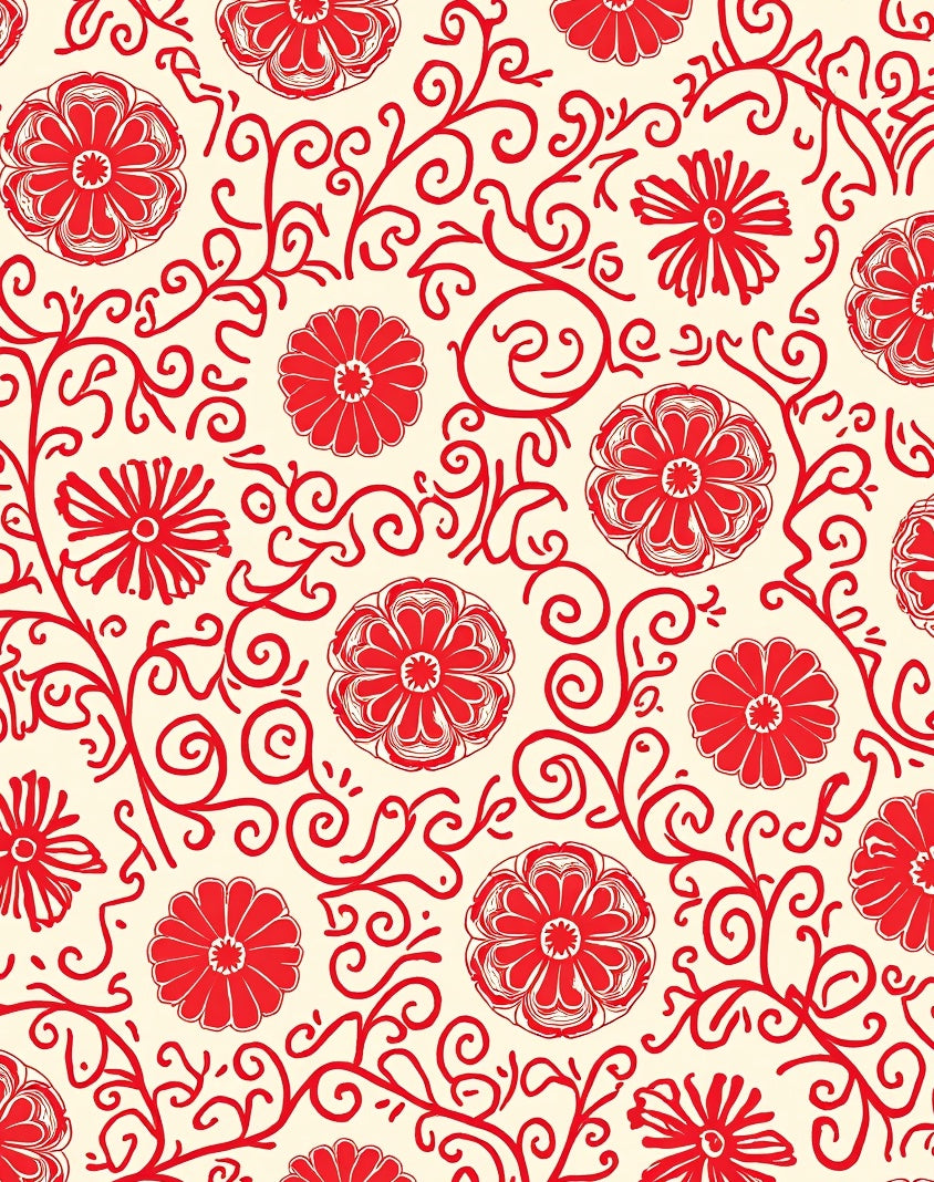 Red Floral Vine Pattern Rug