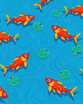 Red Fish Lily Pads Pond Design Rug