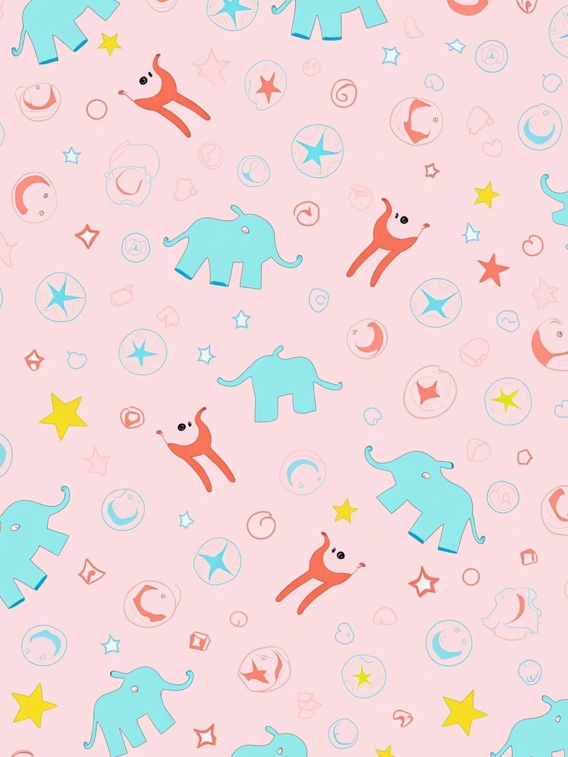 Playful Elephants Stars Pattern Rug