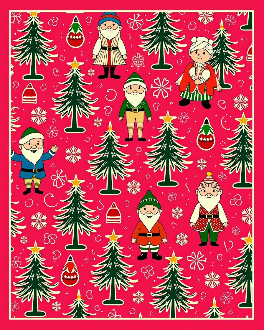 Festive Christmas Gnomes and Trees Repeat Rug