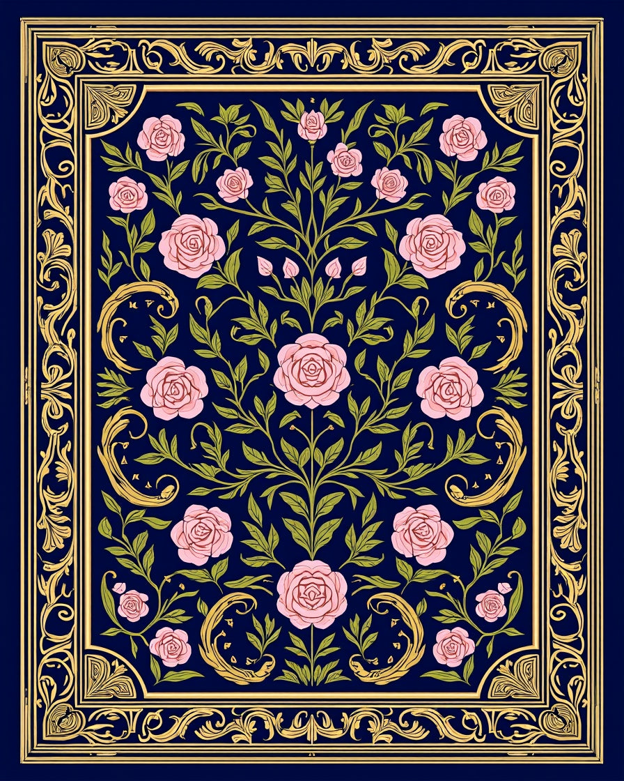Ornate Rose Garden Floral Design Rug