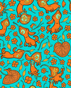 Whimsical Orange Creatures Floral Rug