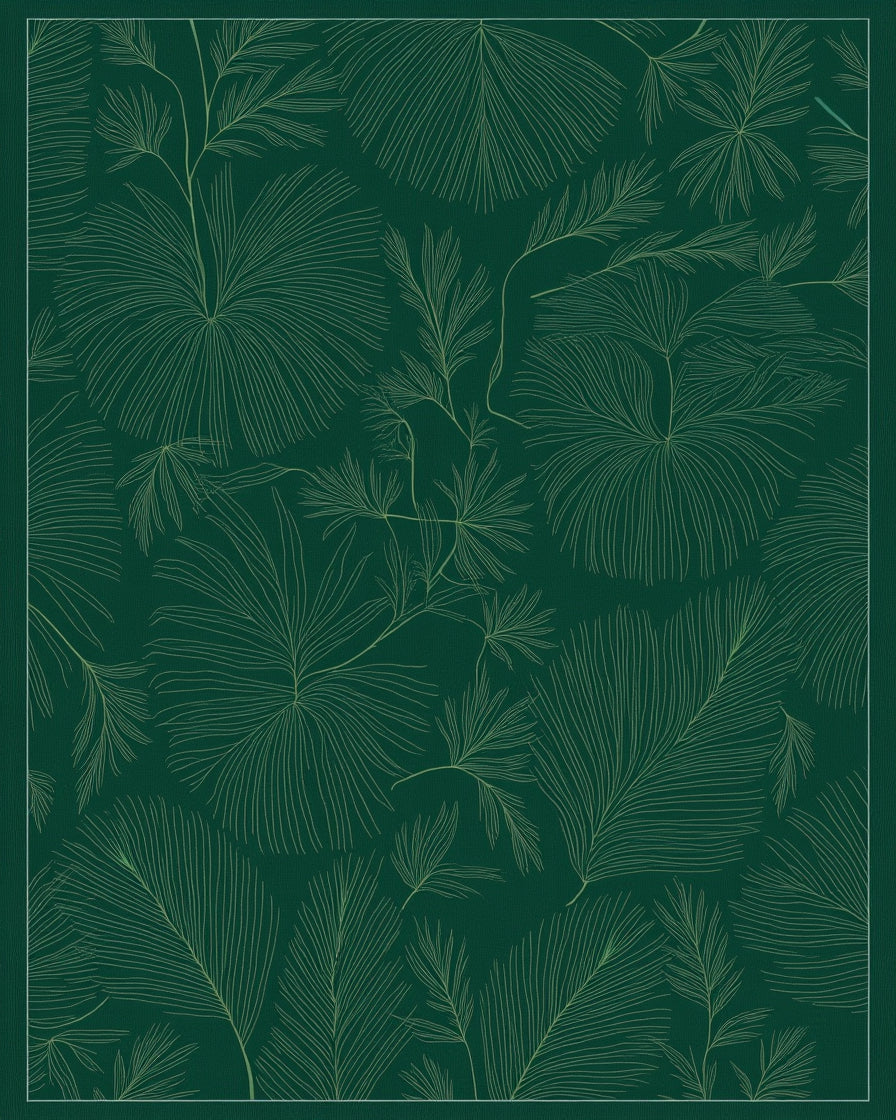 Botanical Line Art Green Pattern Rug