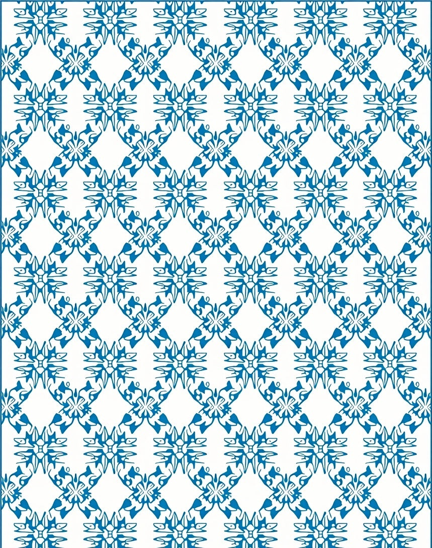 Classic Blue Floral Lattice Pattern Rug