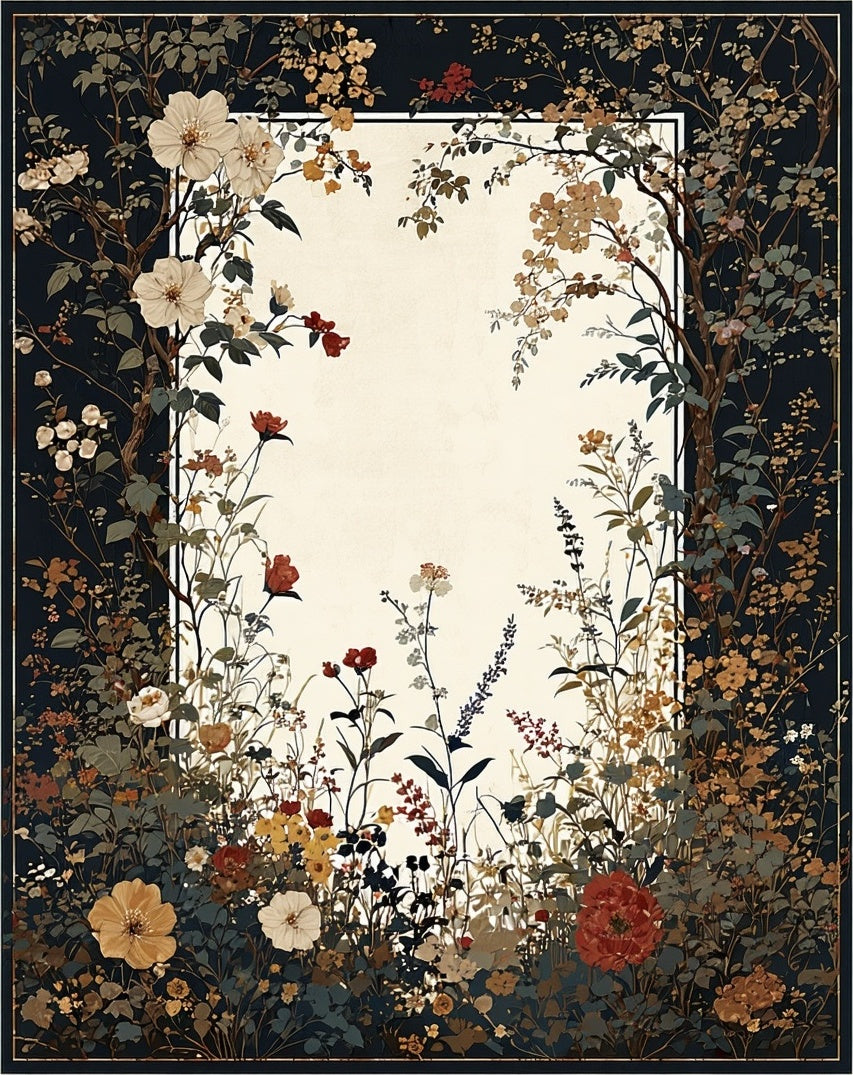 Vintage Floral Garden Botanical Print Rug