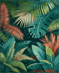 Lush Tropical Foliage Pattern Rug