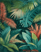 Lush Tropical Foliage Pattern Rug