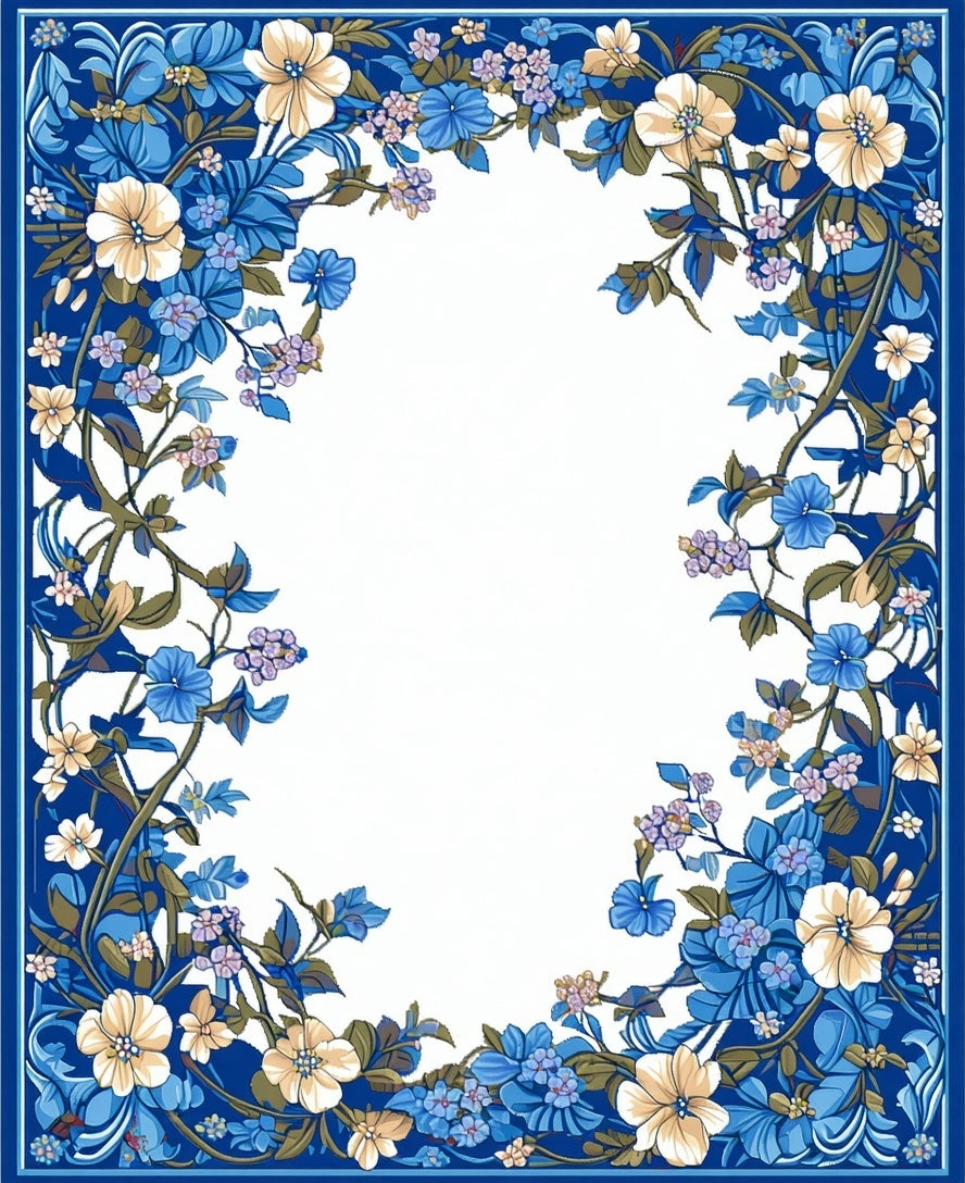 Rich Blue Floral Vine Pattern Rug
