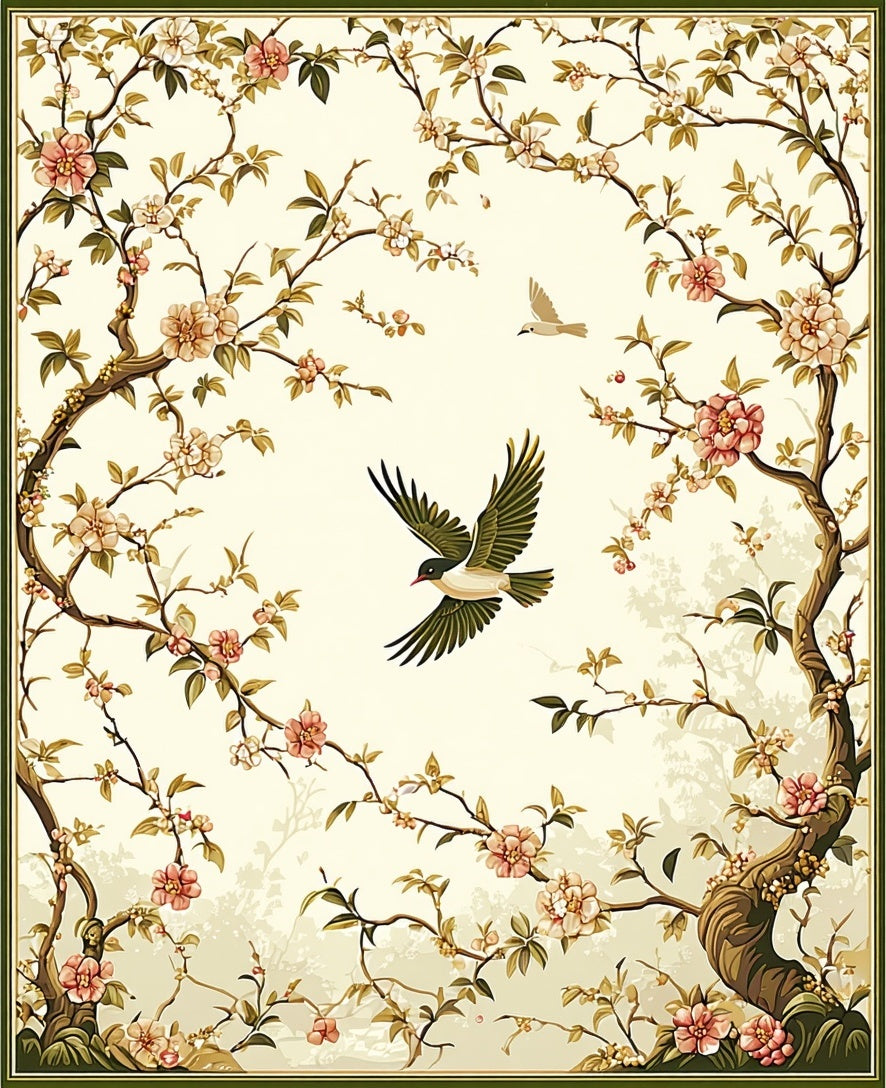 Chinoiserie Floral Bird Pattern Rug
