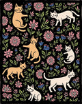 Cute Cats and Floral Blackground Design Rug