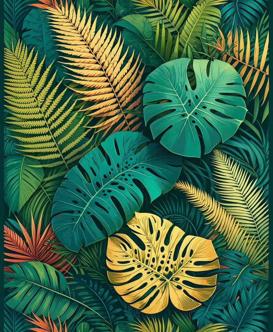 Lush Tropical Leaf Pattern Rug
