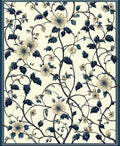 Cream Navy Floral Vine Pattern Rug