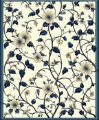 Cream Navy Floral Vine Pattern Rug