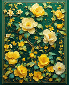 Lush Yellow Floral Vine Pattern Rug
