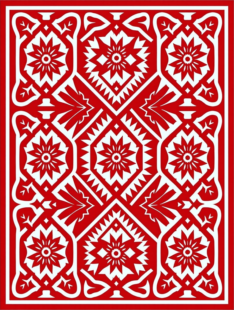 Vibrant Red Floral Geometric Medallion Rug