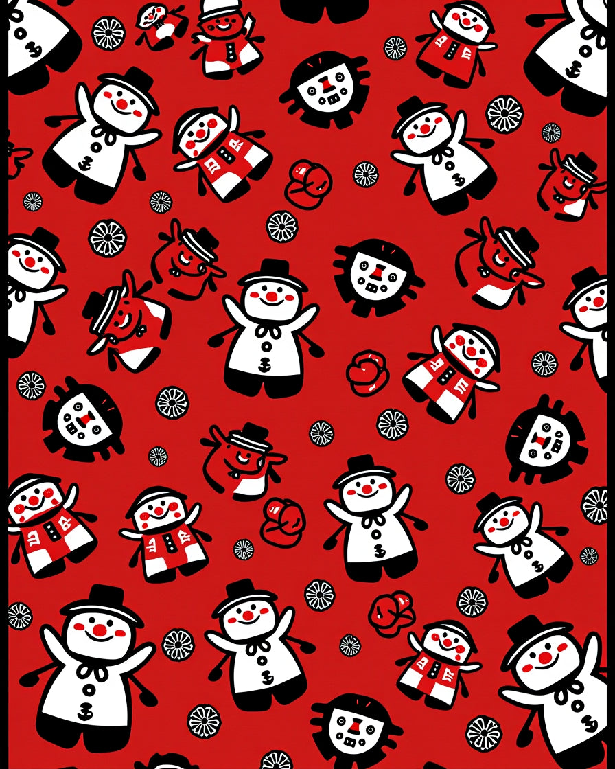 Cheerful Snowman Winter Folk Art Rug
