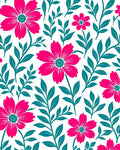 Bold Pink Floral With Teal Leaf Pattern Rug