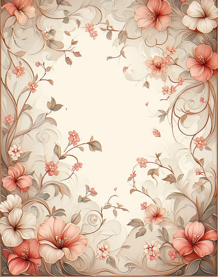 Elegant Floral Scroll Soft Peach Rug