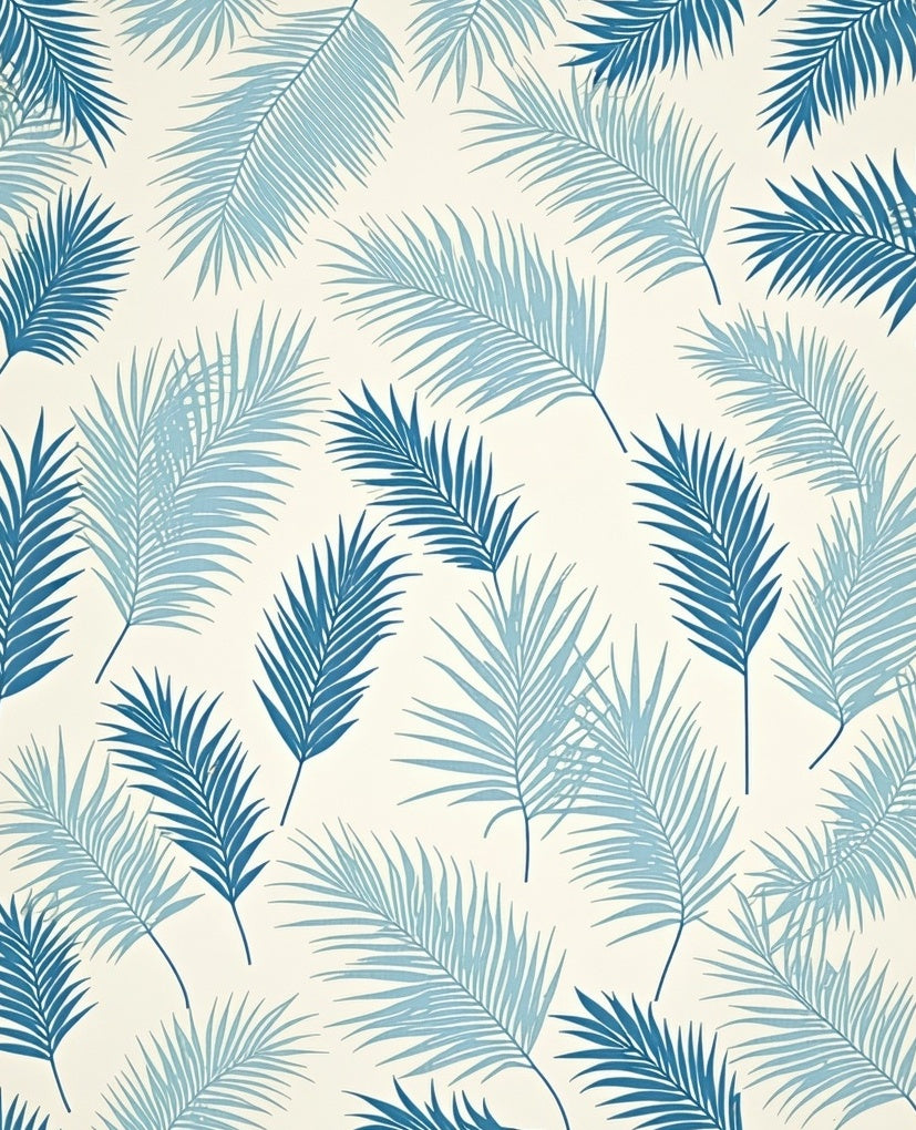 Tropical Leaf Patterned Blue Fibers Rug