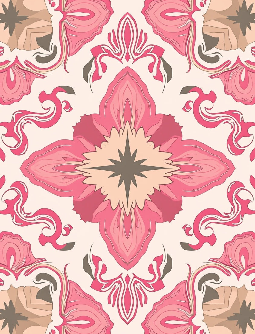 Pink Floral Inspired Symmetry Design Rug