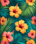 Vibrant Tropical Floral Hibiscus Pattern Rug