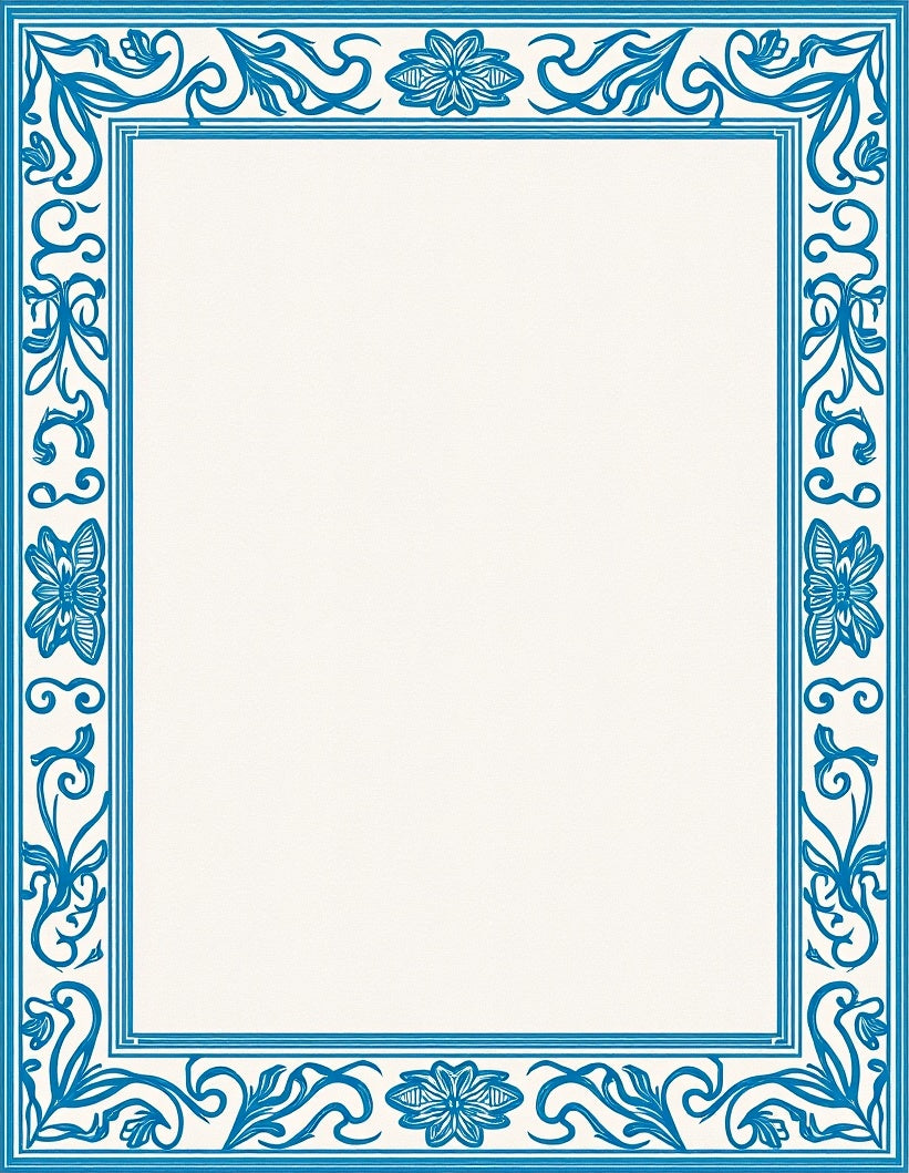 Vintage Blue Botanical Frame Design Rug