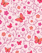 Whimsical Pink Floral Butterfly Pattern Rug