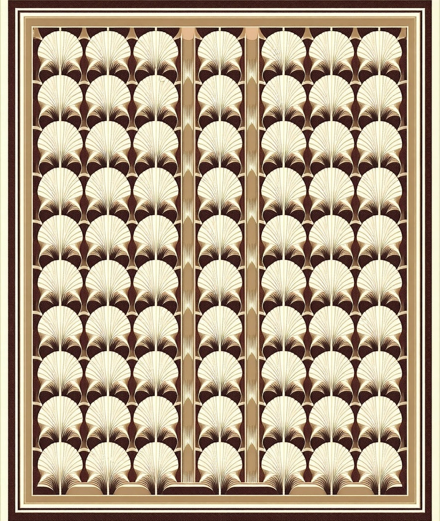Art Deco Beige Scallop Pattern Rug