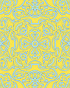 Art Nouveau Yellow Blue Floral Pattern Rug