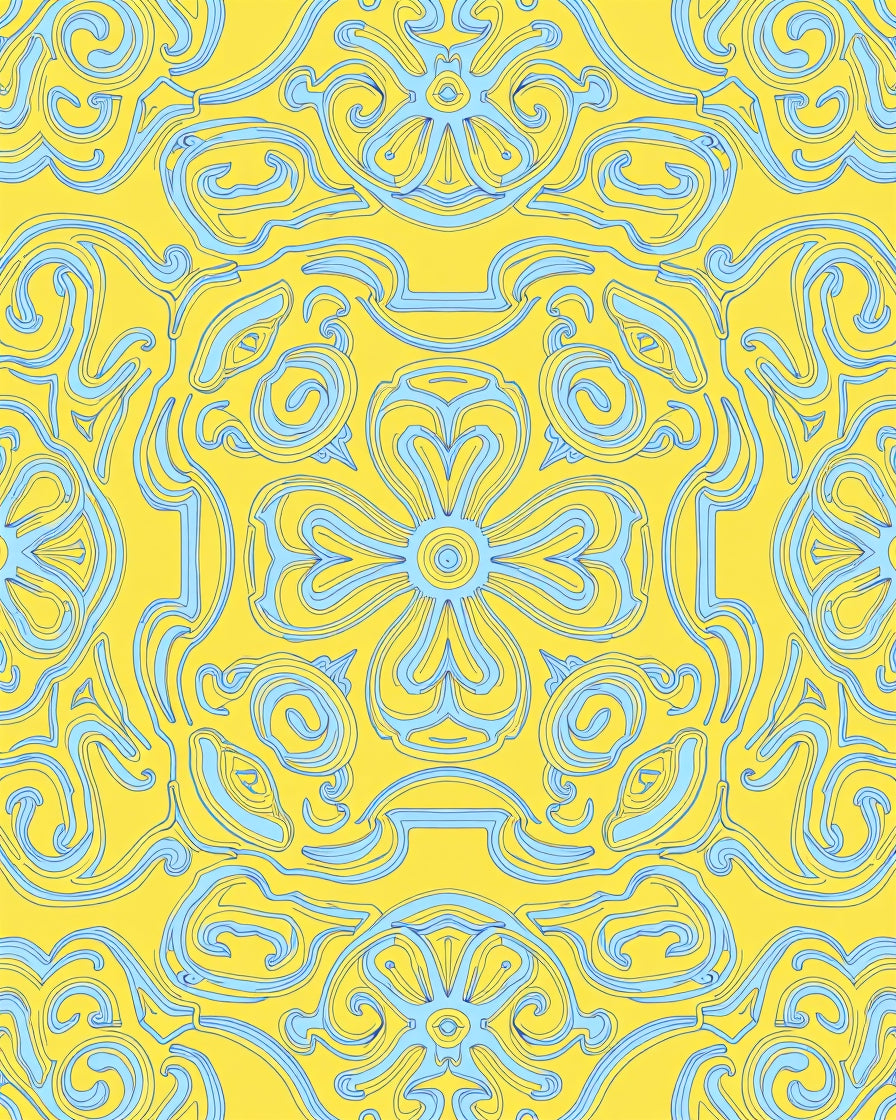 Art Nouveau Yellow Blue Floral Pattern Rug