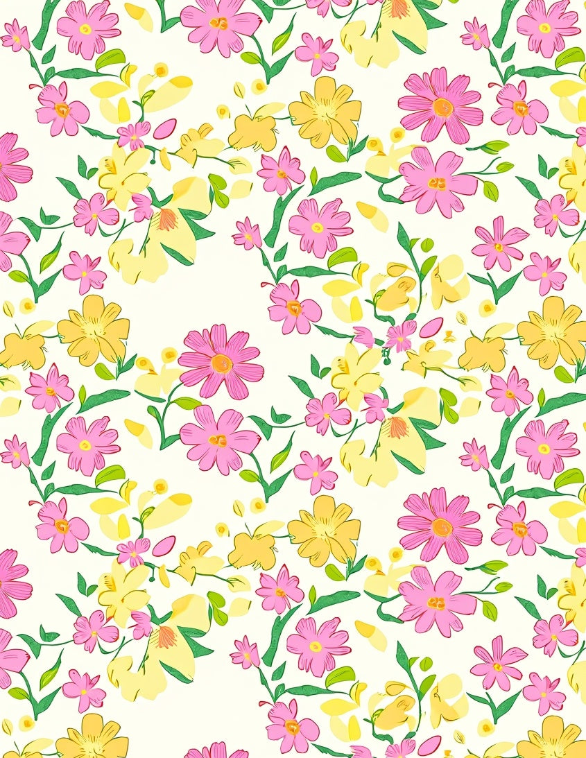 Dainty Pink Yellow Floral Design Rug