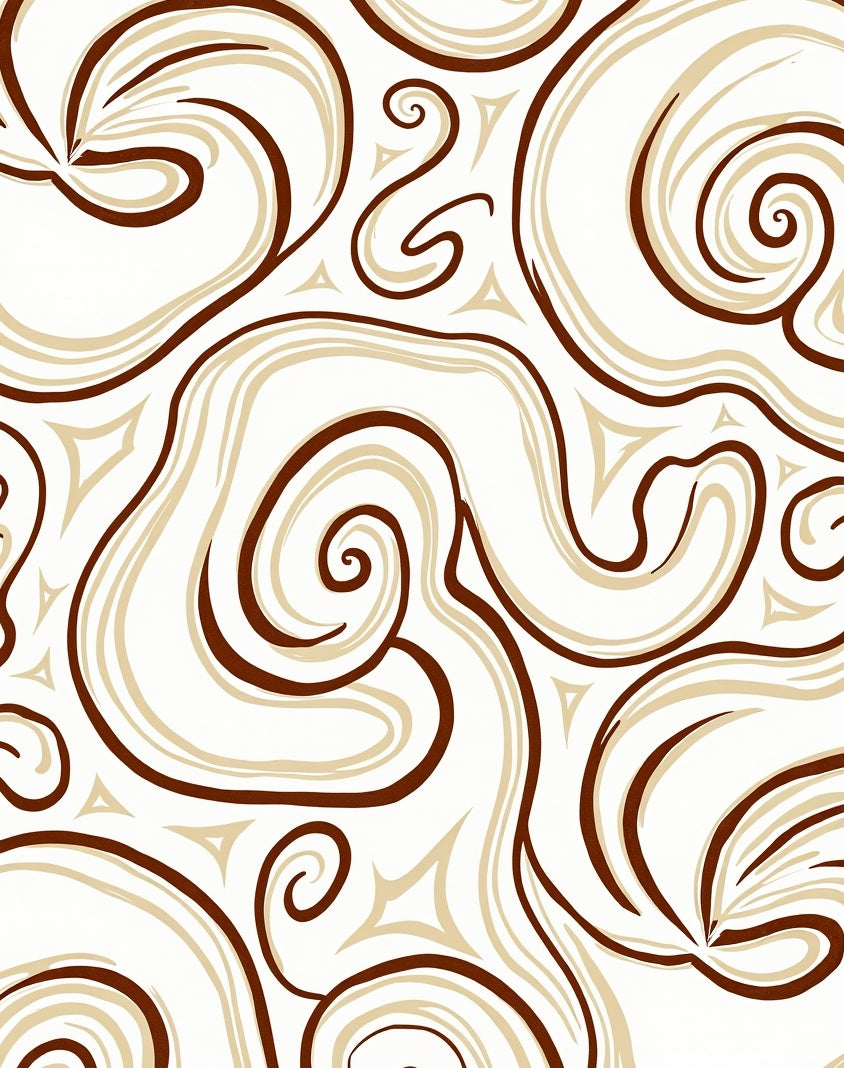 Cream Brown Swirl Curvy Abstract Rug