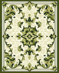Lush Green Baroque Floral Pattern Rug