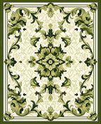 Lush Green Baroque Floral Pattern Rug