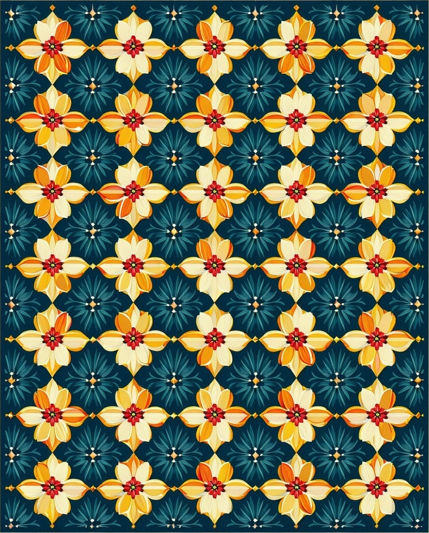 Floral Quatrefoil Dark Blue Pattern Rug