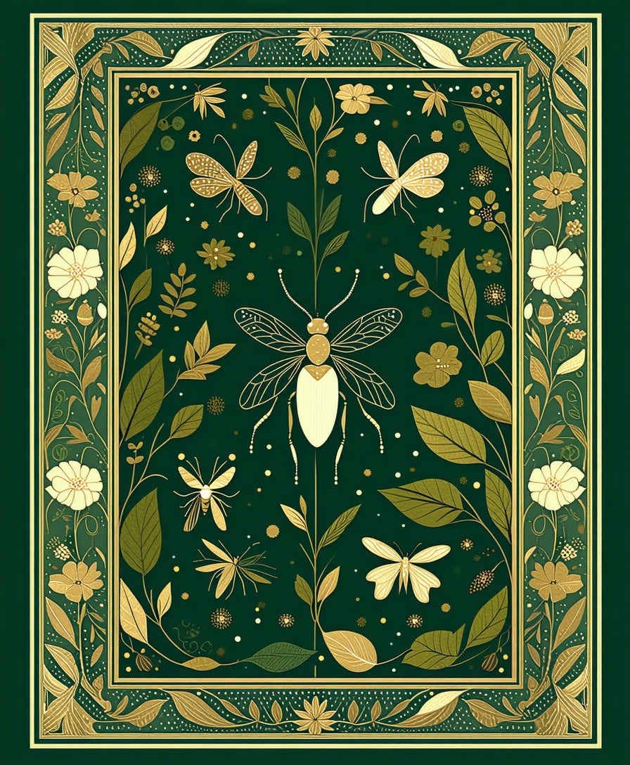 Emerald Garden Insect Floral Art Rug