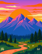 Vibrant Mountain Sunset Landscape Design Rug